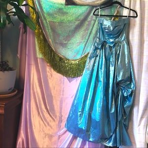 TD4 To Die 4 1980s Prom Dress Metallic Blue Strapless Size 4 Small Excellent